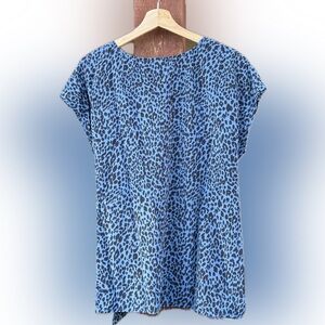 Como Vintage Blue and Black Animal Print Wrap Blouse